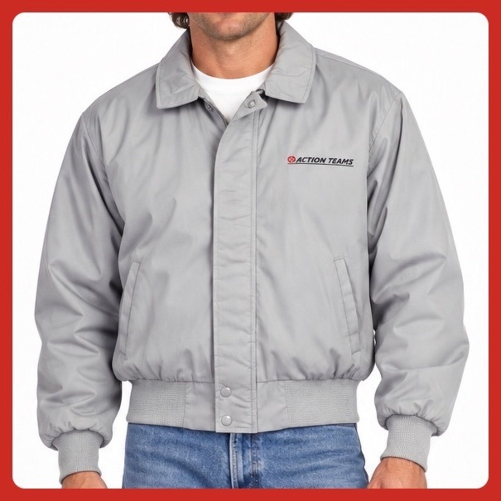 Vintage Texaco Action Teams Bomber Jacket Men Medium Gray Poly Cotton USA